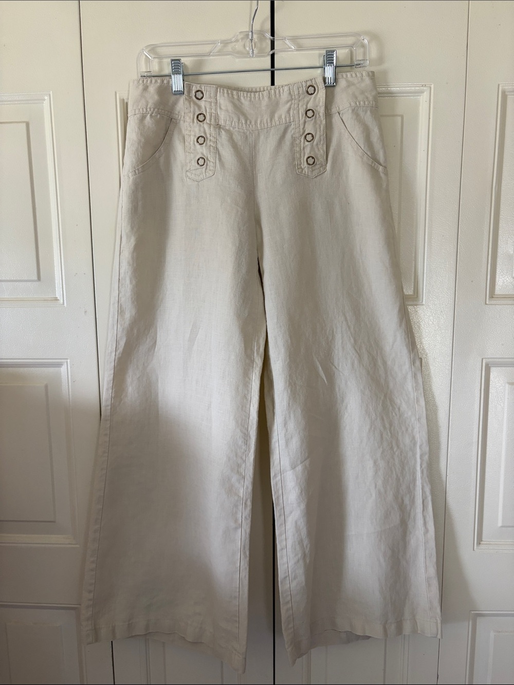 VENUS Linen Lagenlook Beachy Coastal Pants Womens Size 6 Wide Leg Preppy Sailor